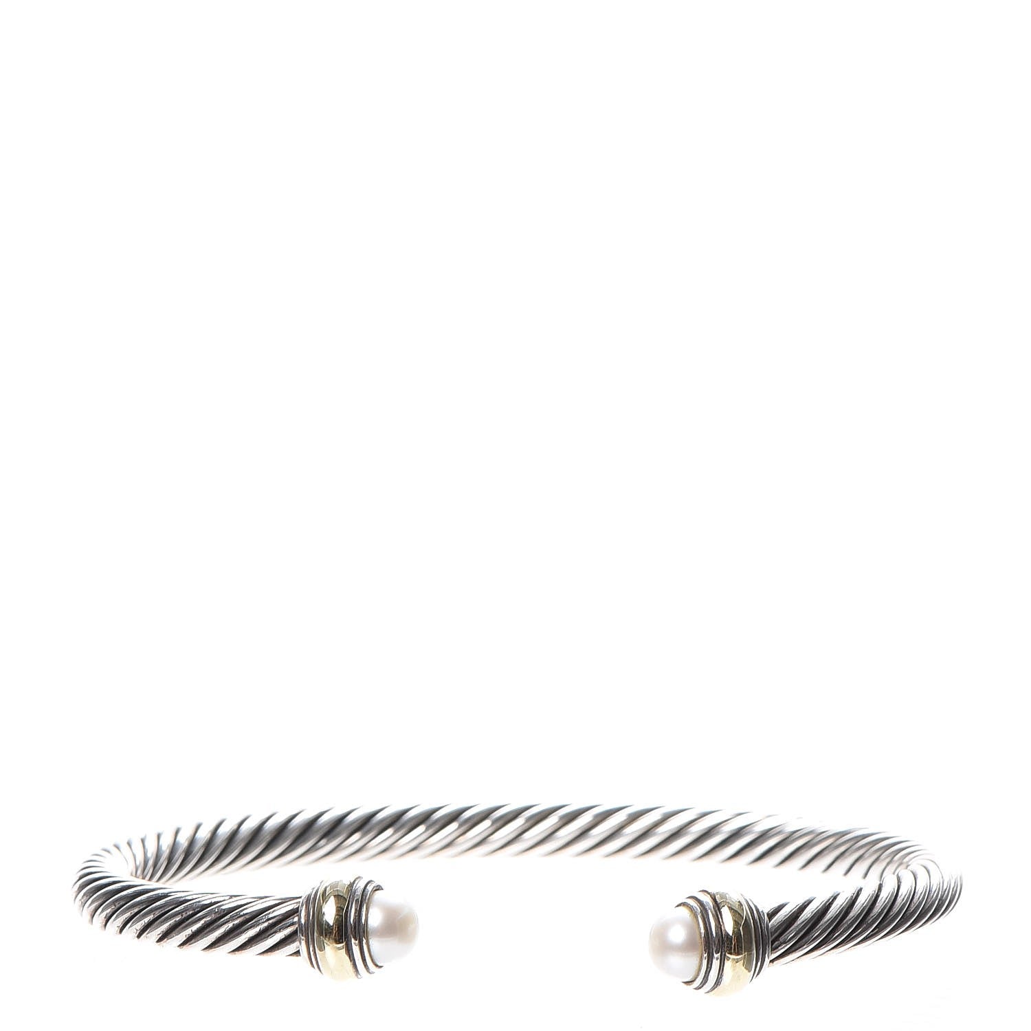 David Yurman Sterling Silver 14K Yellow Gold Pearl 5mm Cable Classics Bracelet 1 of 5