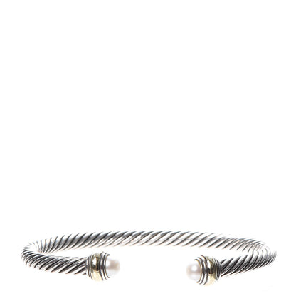 David Yurman Sterling Silver 14K Yellow Gold Pearl 5mm Cable Classics Bracelet 1 of 5