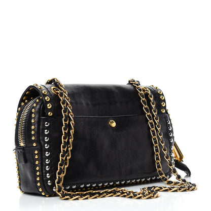 Prada Glace Calf Studded Pushlock Chain Shoulder Bag Black 3 of 11