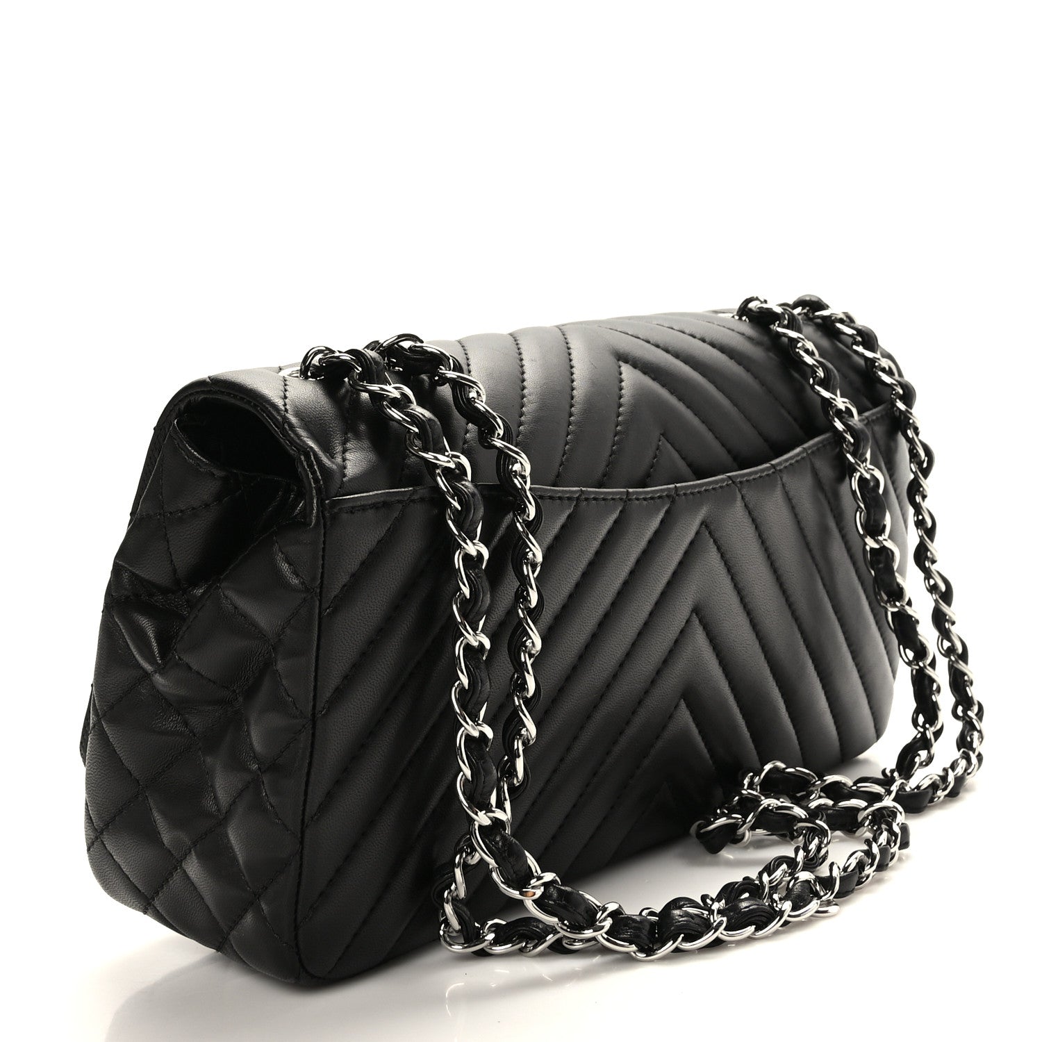 Chanel Lambskin Chevron Quilted Large Single Flap Black 3 of 10