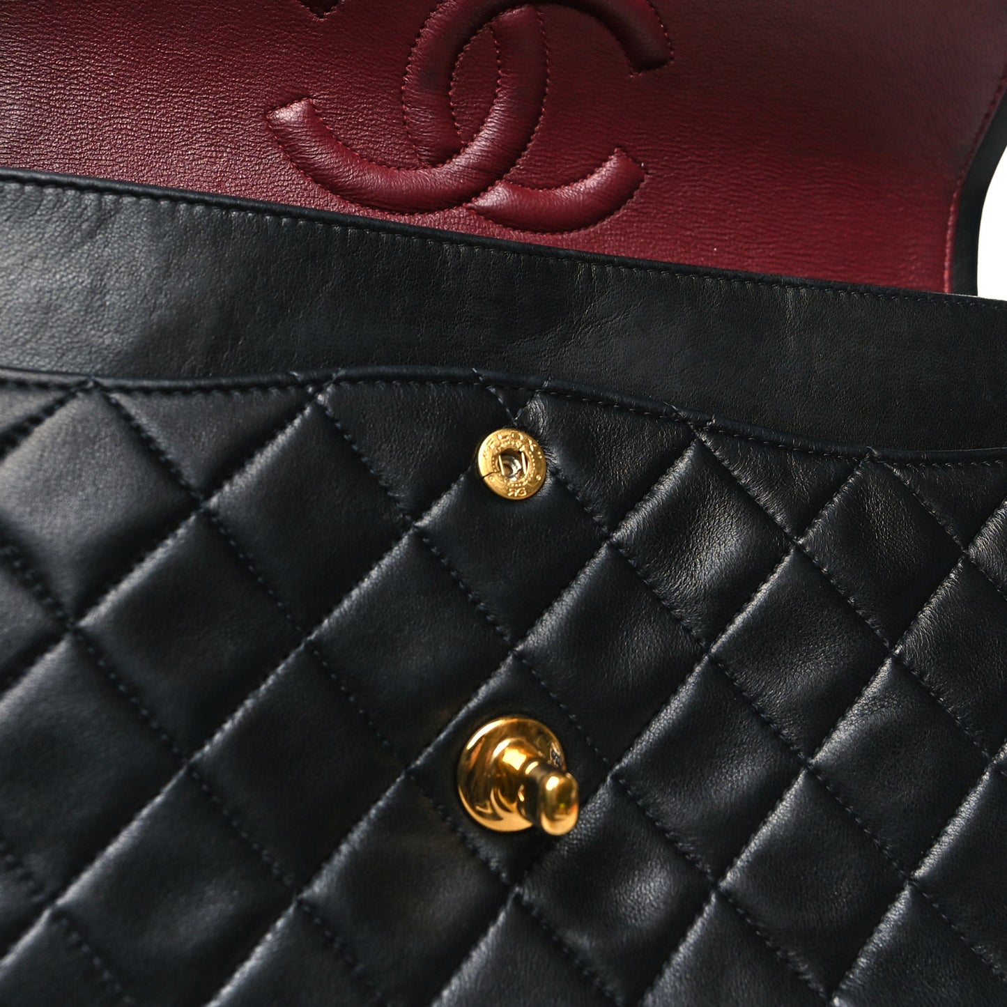 Lambskin Quilted Medium Double Flap Black