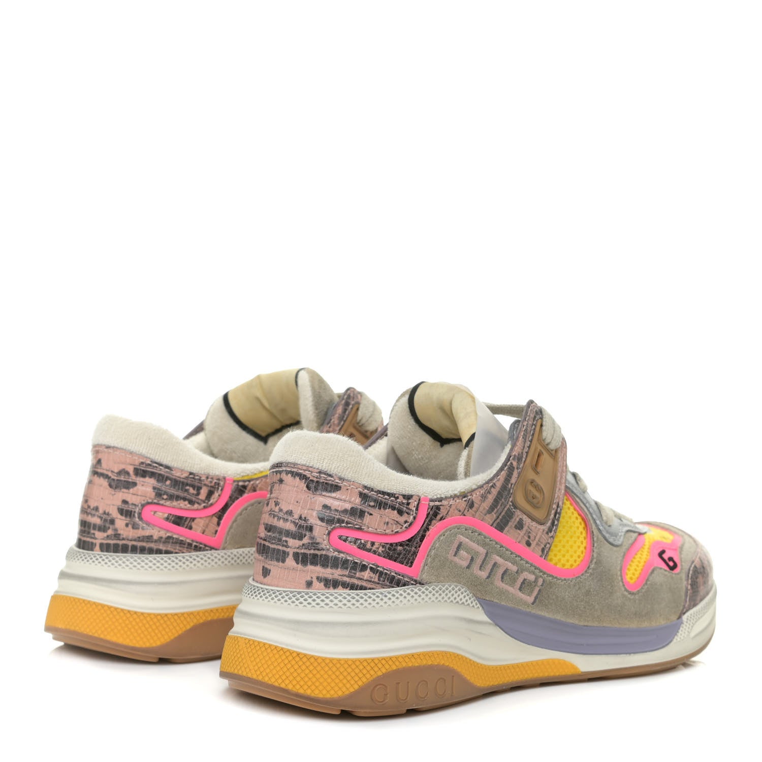 Gucci Suede Calfskin Tejus Printed Womens Ultrapace Sneakers 36 Pink Silver Oatmeal Yolk 3 of 11