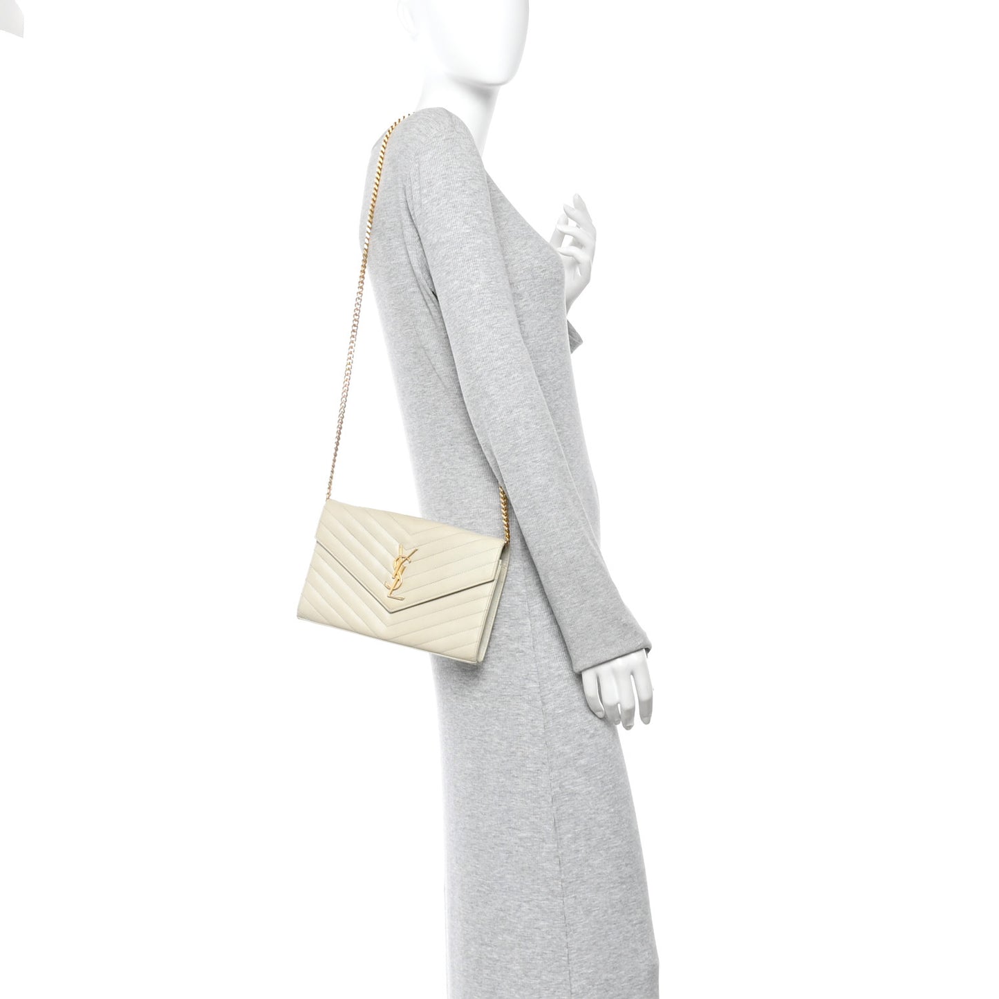 Grain De Poudre Matelasse Chevron Monogram Chain Wallet Crema Soft