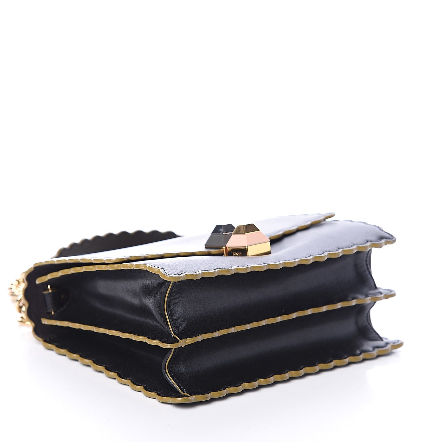 Vitello Liberty Scalloped Studded Small Kan I Shoulder Bag Black