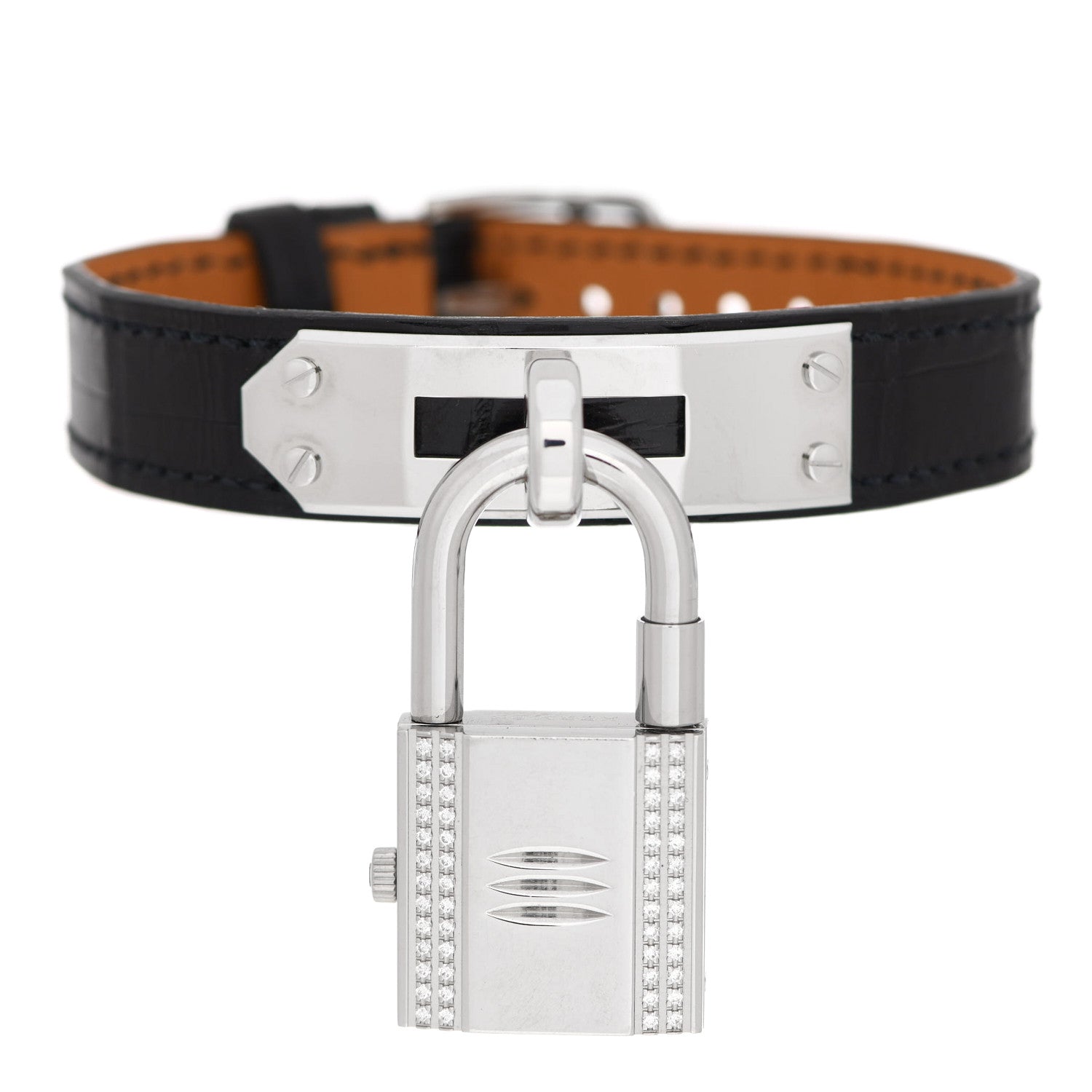 Hermes Stainless Steel Alligator Diamond Mother of Pearl 20mm Kelly Cadena Quartz Watch Noir 3 of 3