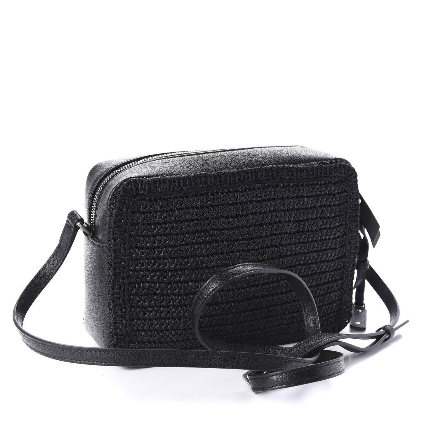 Raffia Calfskin Monogram Lou Camera Bag Black