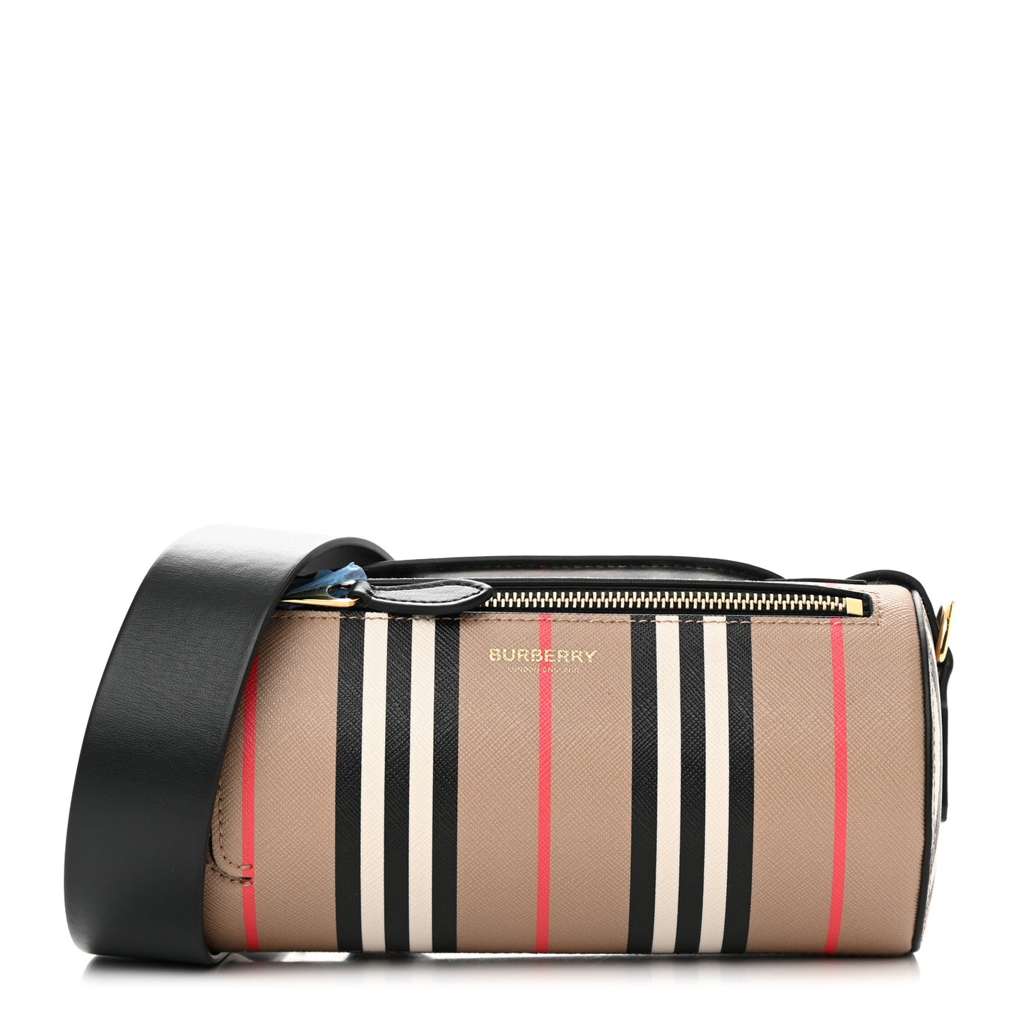 E-Canvas Calfskin Stripe Icon Barrel Bag Archive Beige