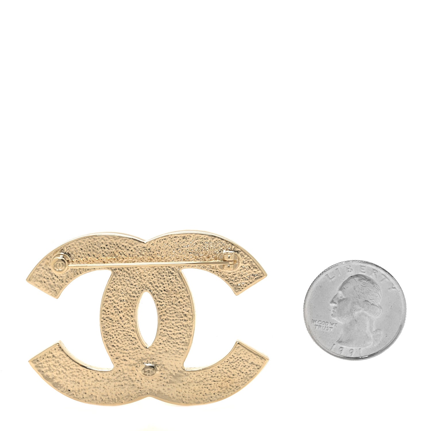 Chanel Metal Enamel CC Brooch White Light Gold 2 of 4