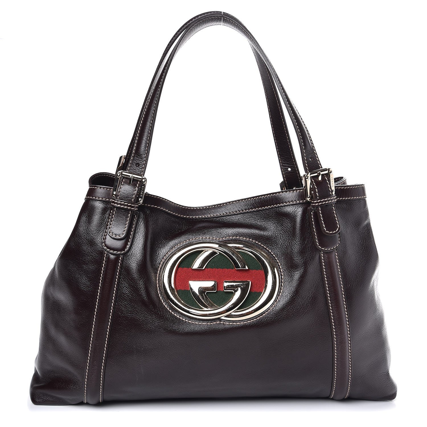 Gucci Calfskin Medium Britt Tote Dark Brown 1 of 7
