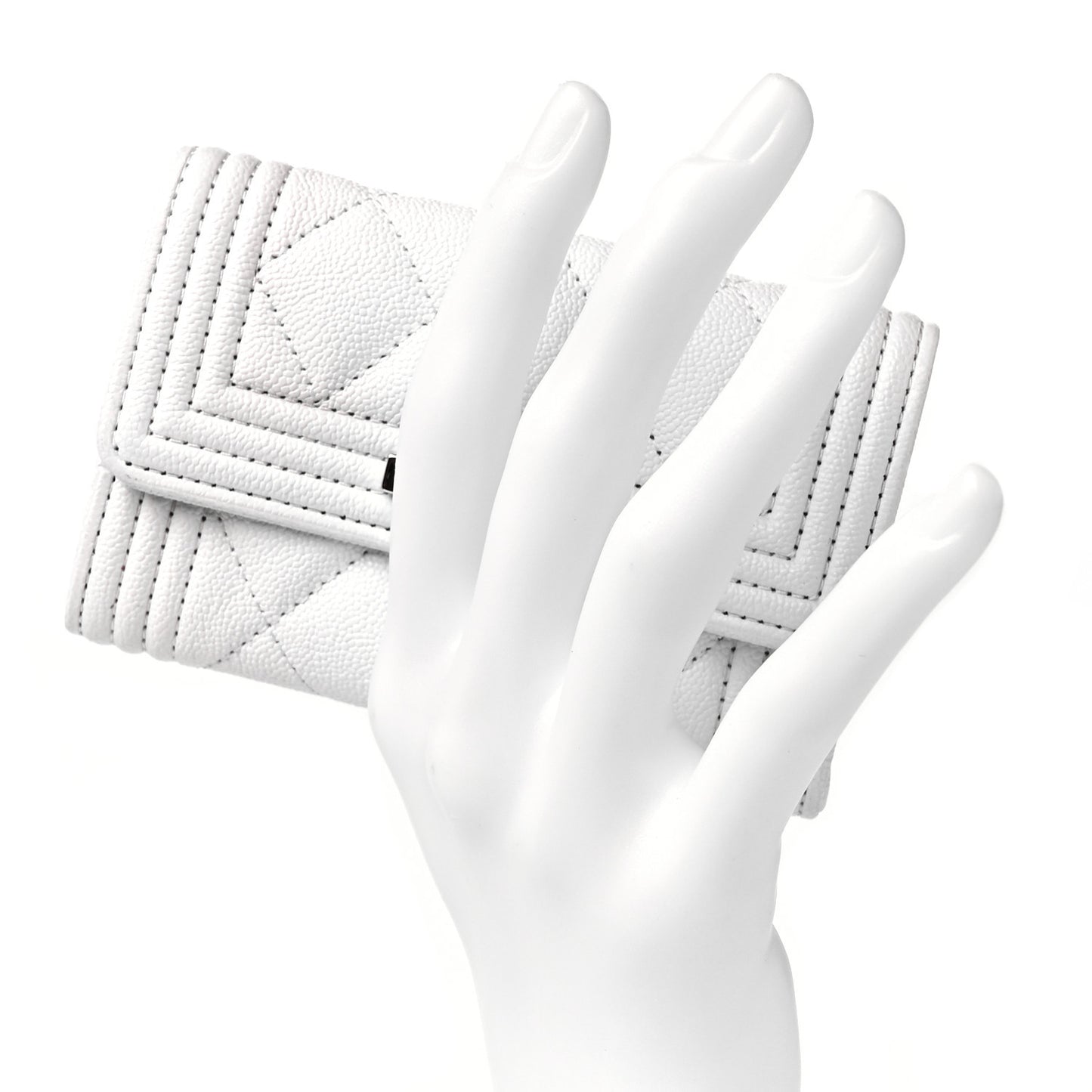 Caviar Quilted Boy Flap Card Holder White