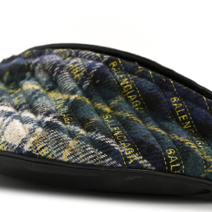 Balenciaga Wool Plaid Diagonal Allover Logo Matelasse XS Souvenir Belt Bag Green Blue Yellow 10 of 15