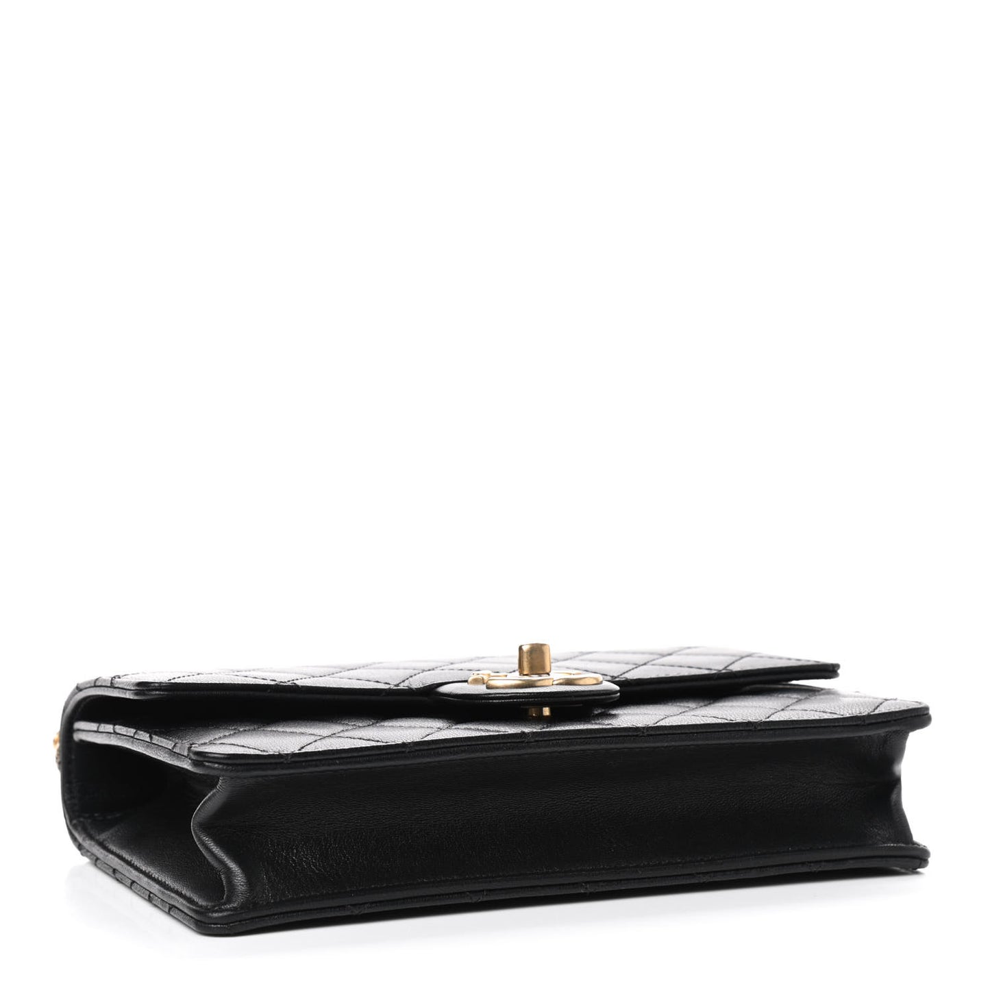 Goatskin Quilted Small Chic Pearls Flap Black