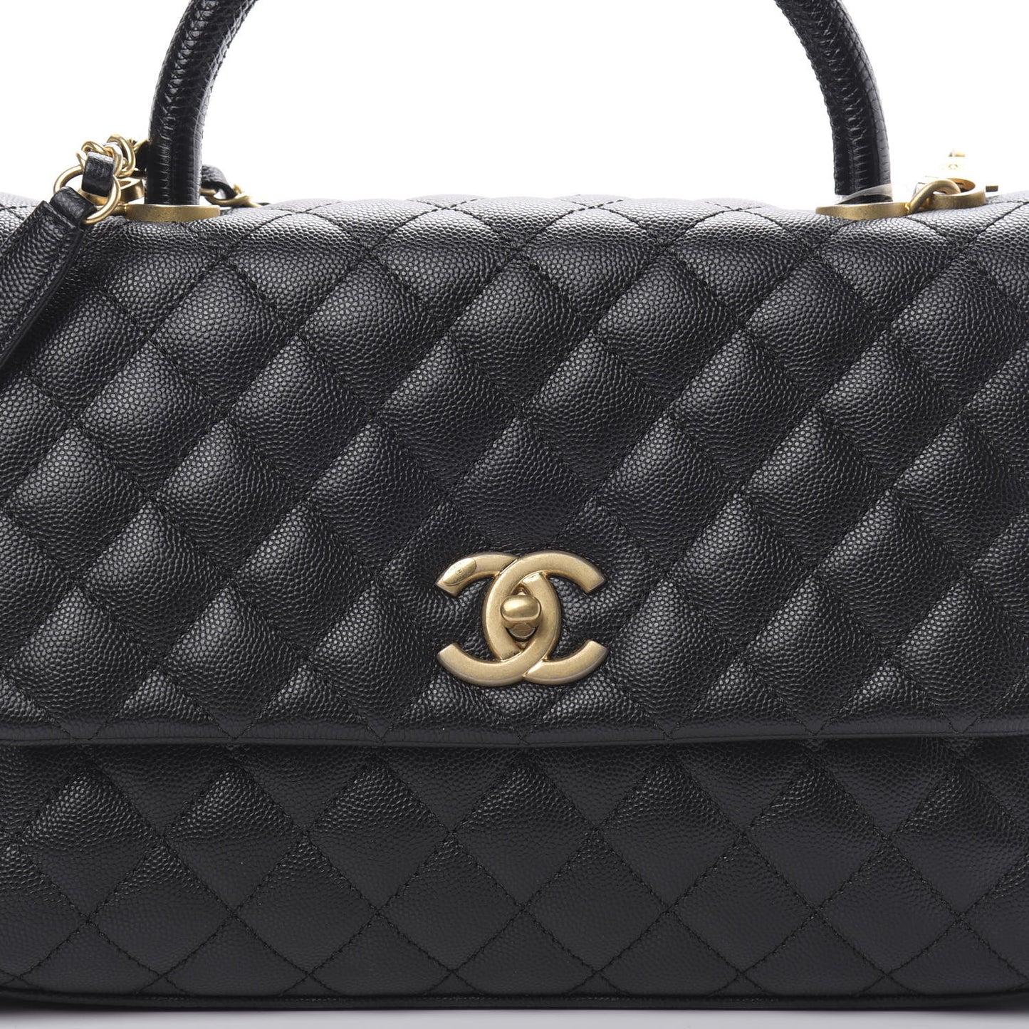 Caviar Lizard Embossed Quilted Small Coco Handle Flap Black