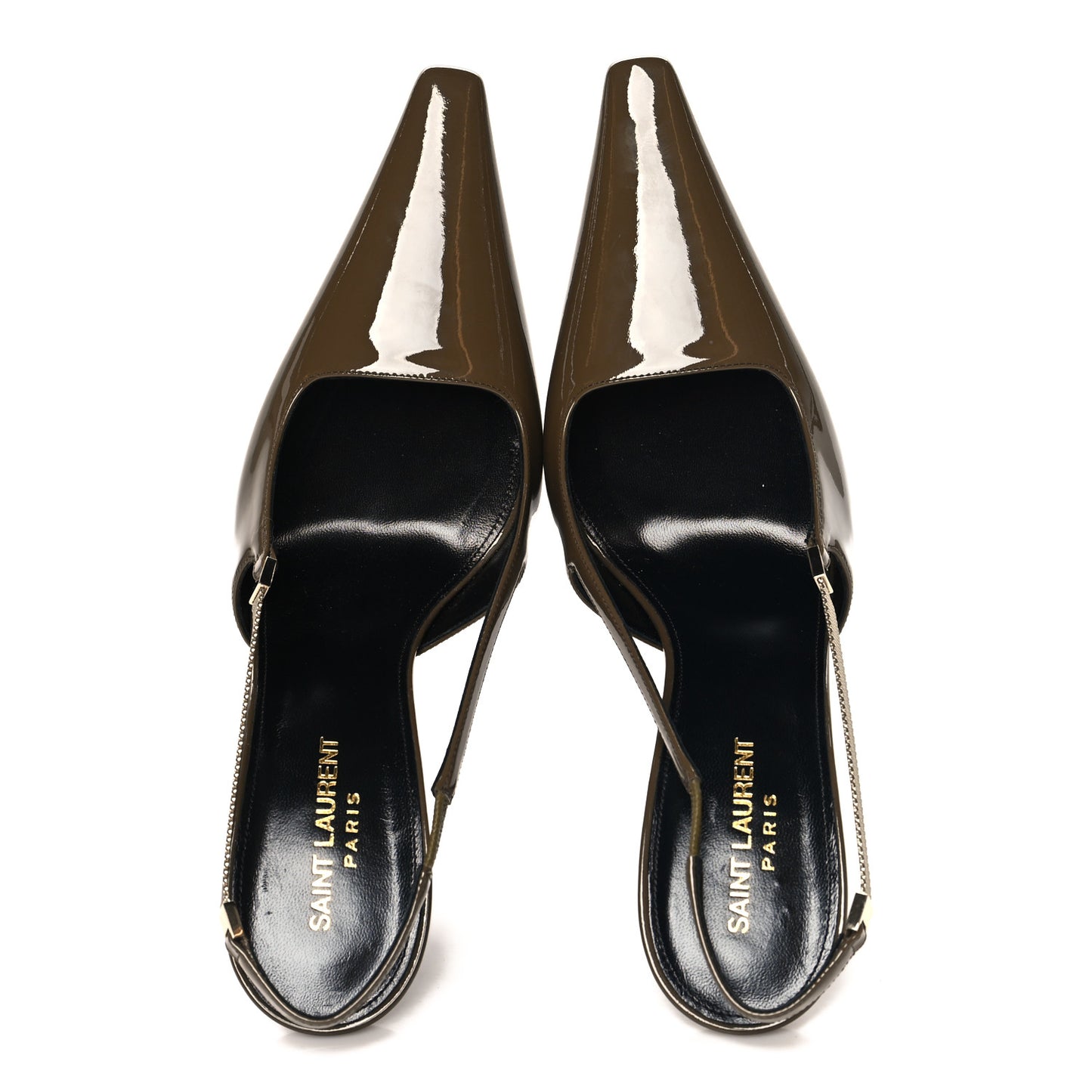 Patent Calfskin Blake 110 Slingback Pumps 40 Amber Green