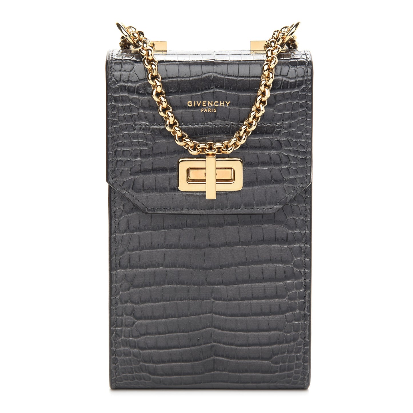 Calfskin Crocodile Embossed Mini Phone Crossbody Bag Grey