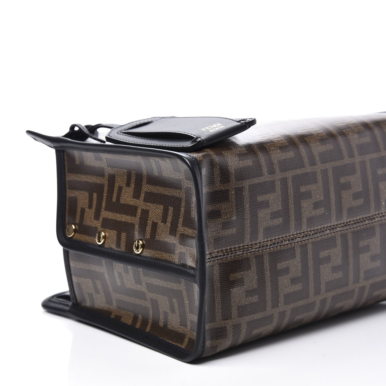 Fendi Glazed Fabric Vitello Century FF 1974 Stamp Patch Mini Peekaboo Defender Cover Mogano Panna Black 5 of 11