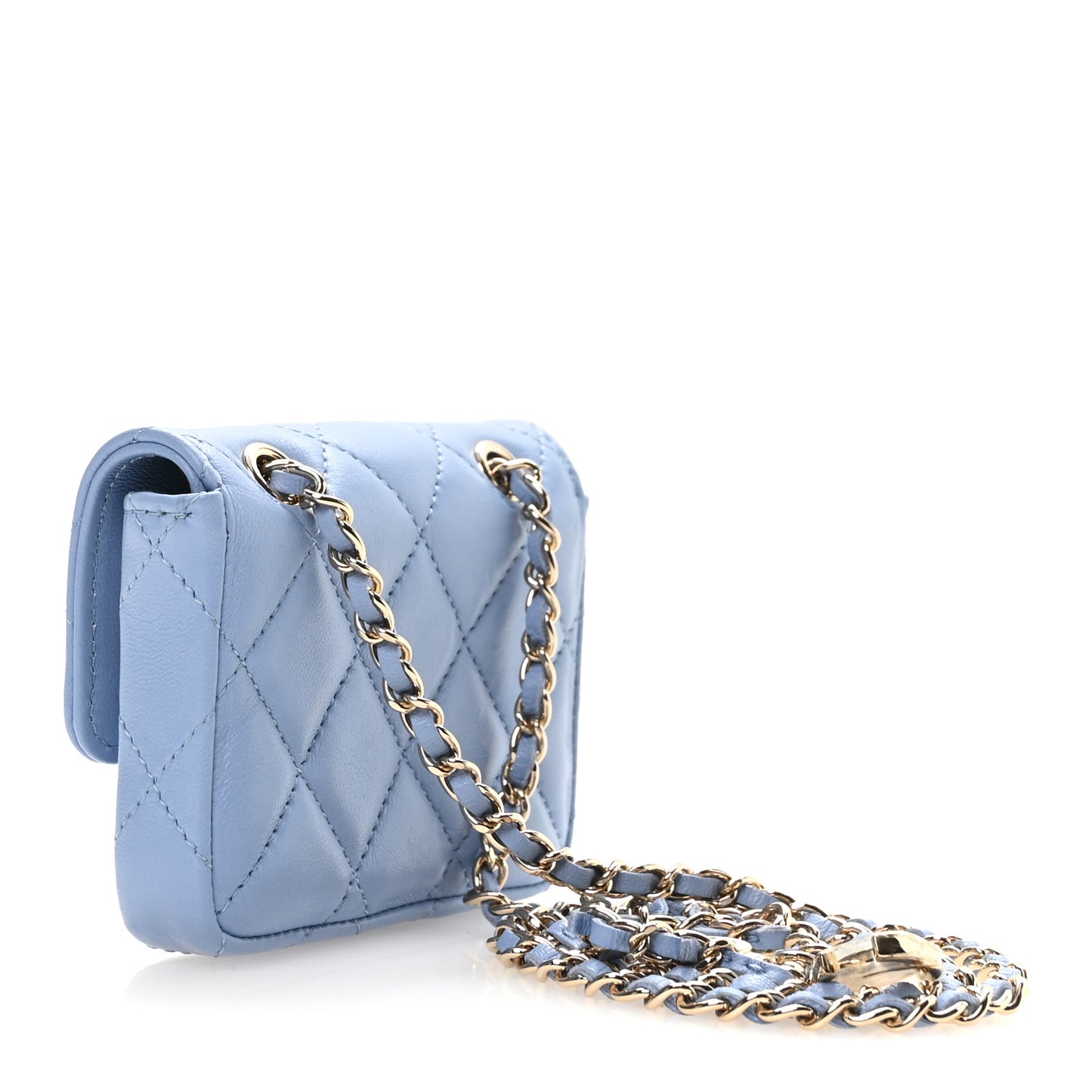 Lambskin Coco Enamel Quilted Mini Chain Belt Bag Light Blue
