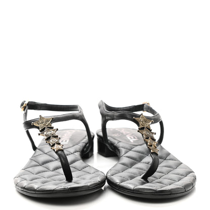 Chanel Calfskin Paris Dallas Quilted Star CC Thong Sandals 37 Black 2 of 8