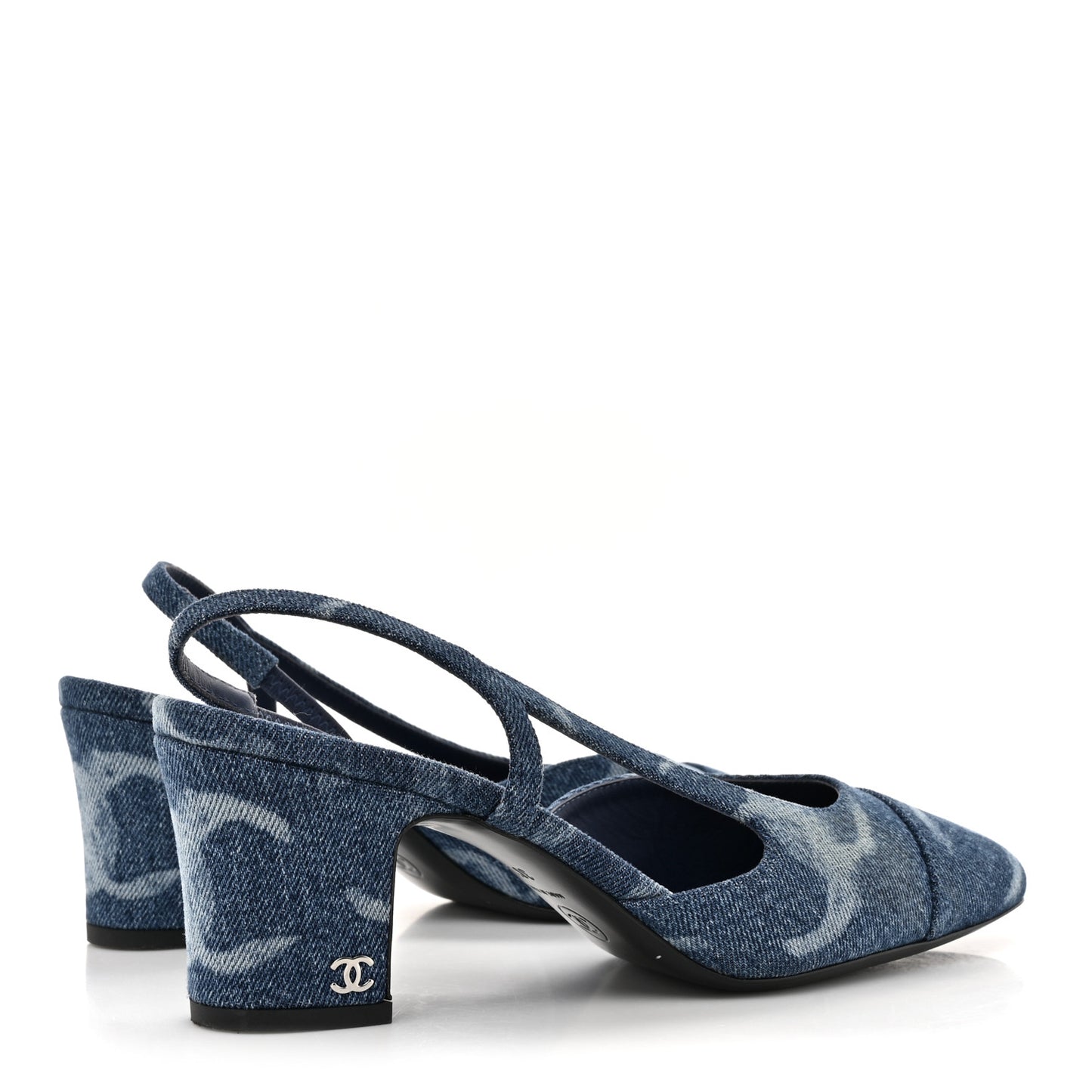 Printed Denim Cap Toe CC Slingback Pumps 38.5 Dark Blue White