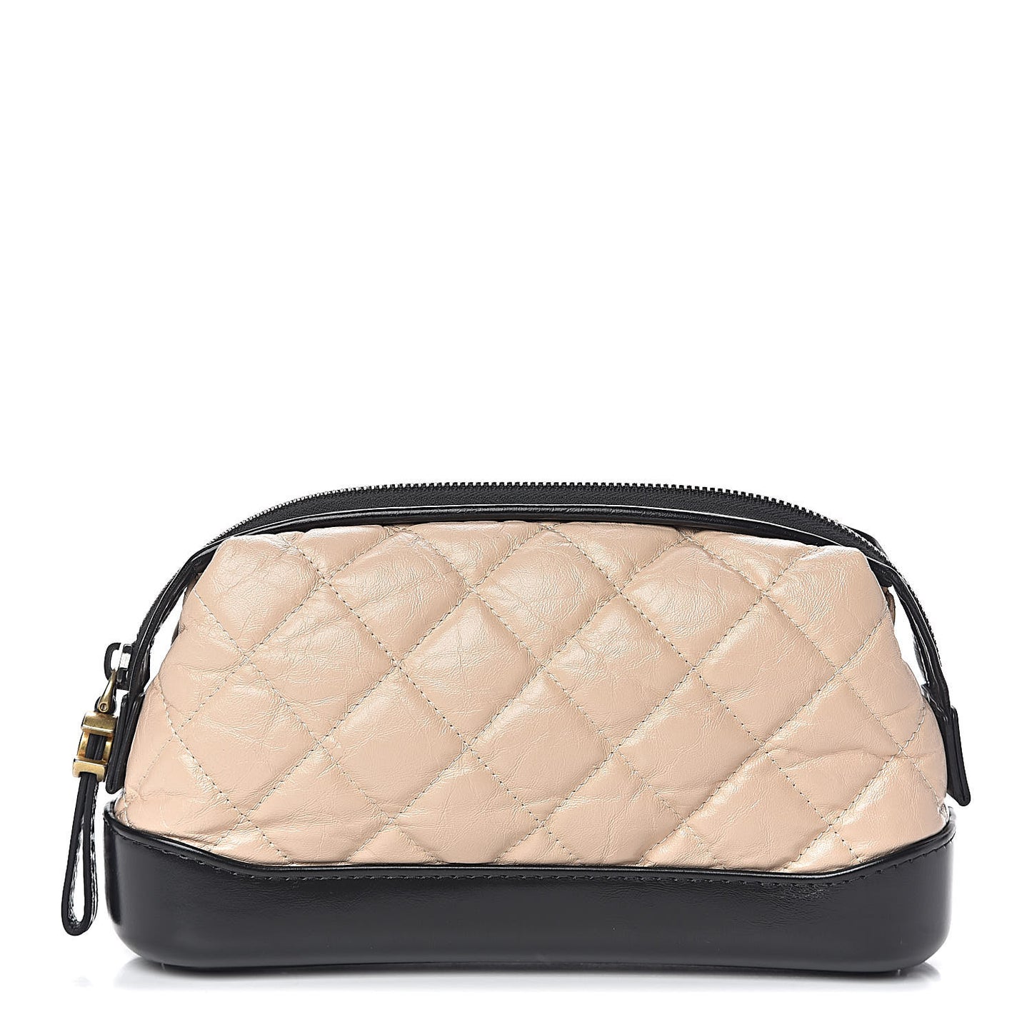 Aged Calfskin Quilted Gabrielle Cosmetic Case Beige Black