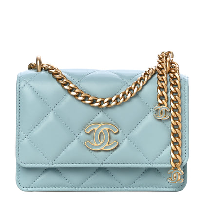 Chanel Lambskin Enamel Quilted Pending CC Clutch With Chain Light Blue 1 of 11