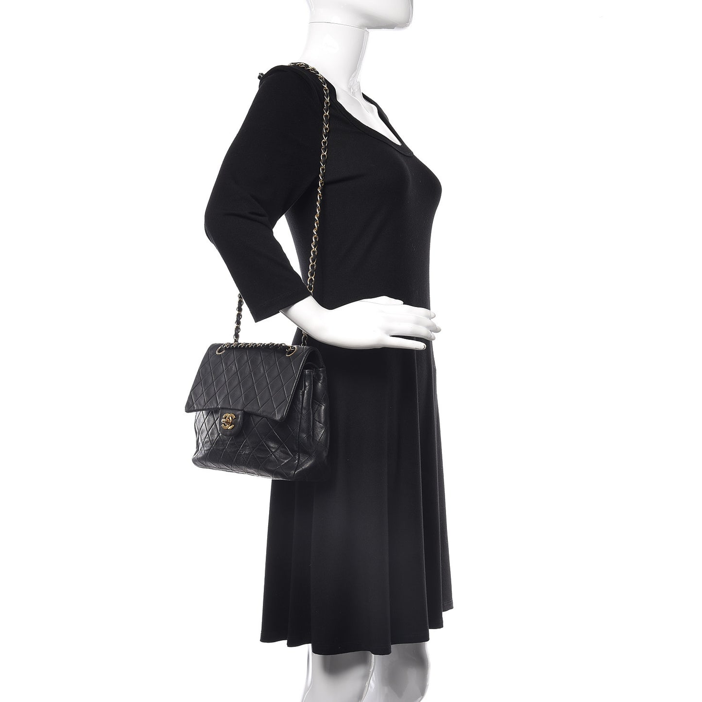 Lambskin Quilted Medium Double Flap Black