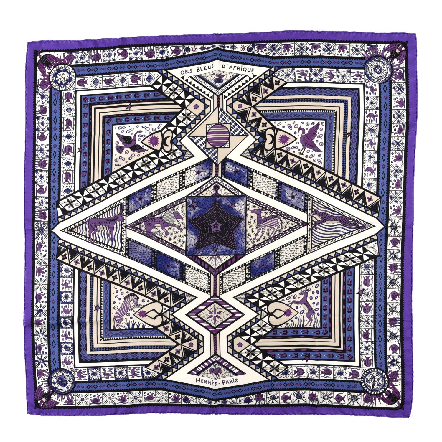 Hermes Silk Ors Blues d'Afrique Scarf 90 Violet White Parme 1 of 5