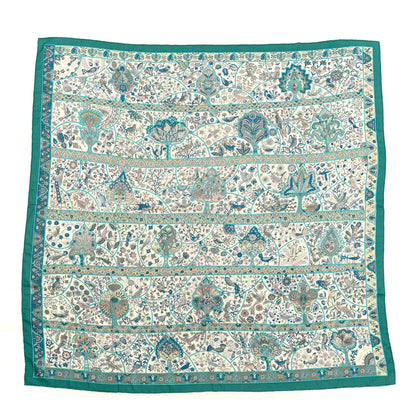 Hermes Cashmere Silk Au Pays Des Oiseaux Fleurs Shawl 140 Vert White Turquoise 1 of 5