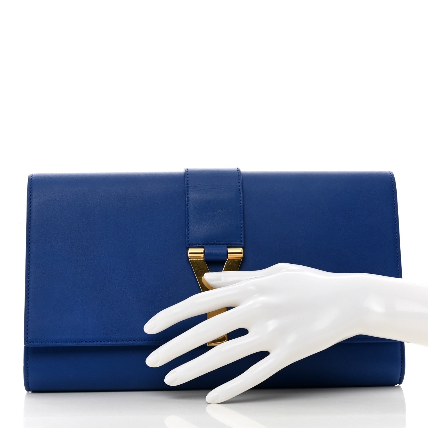 Saint Laurent Calfskin Classic Y Ligne Clutch Royal Blue 2 of 7