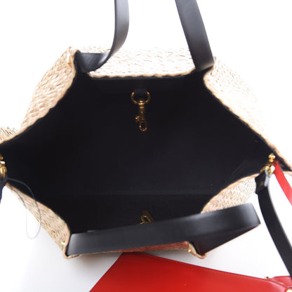 Valentino Garavani Raffia Medium Vlogo Escape Shopper Natural Black Rouge 6 of 11