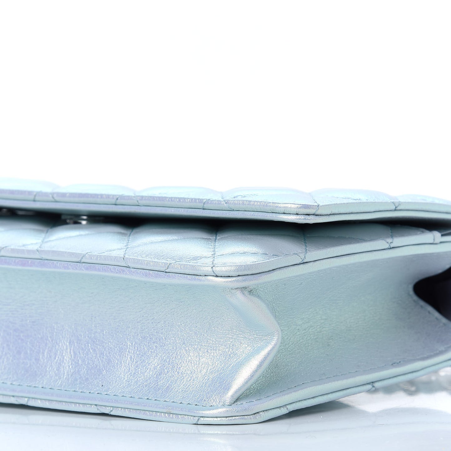 Iridescent Calfskin Quilted Wallet On Chain WOC Light Blue