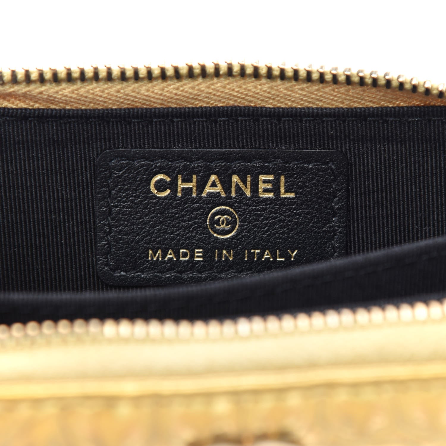Chanel Metallic Calfskin Crocodile Embossed Cocodile Zip Coin Case Gold 5 of 13