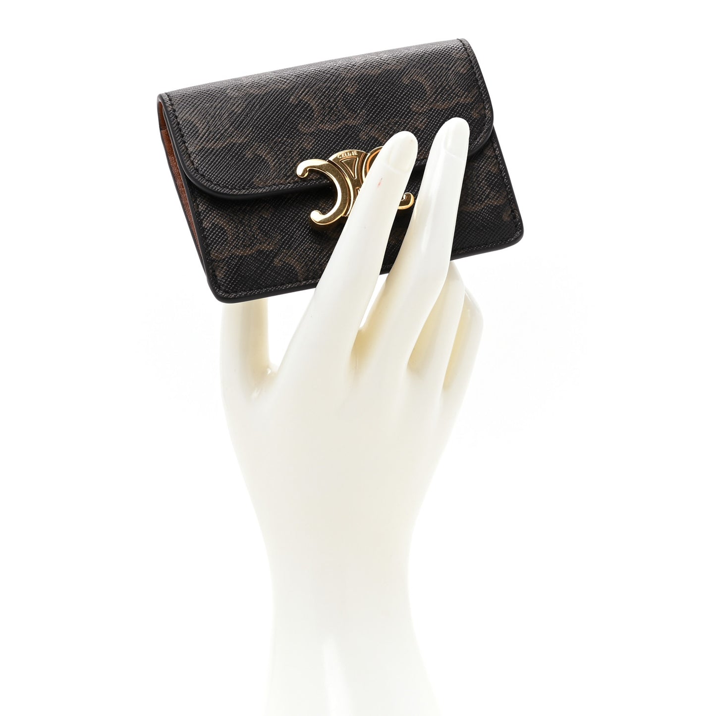 Triomphe Canvas Calfskin Flap Card Holder Tan