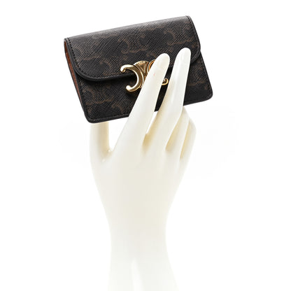 Celine Triomphe Canvas Calfskin Flap Card Holder Tan 2 of 10