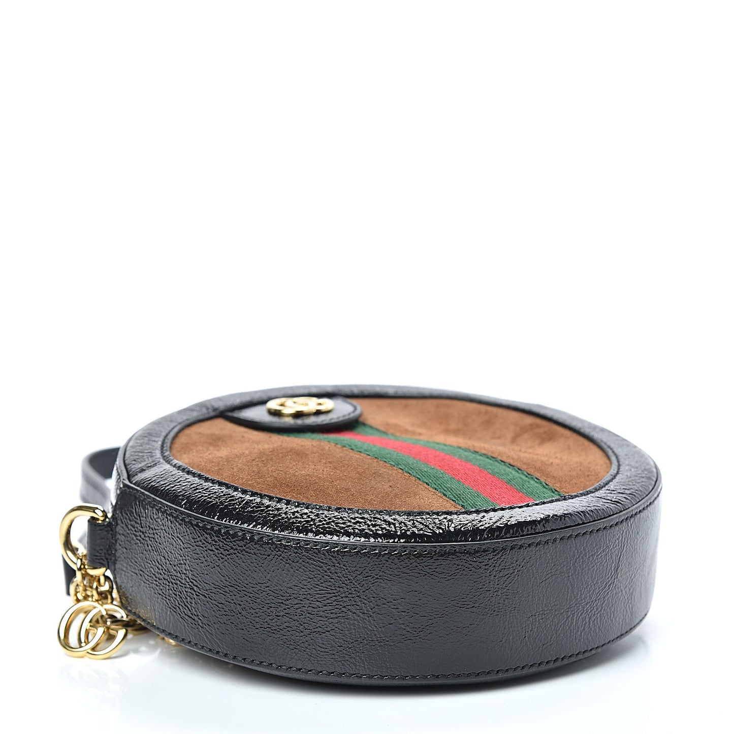 Suede Patent Web Mini Ophidia Round Shoulder Bag Nocciola Black