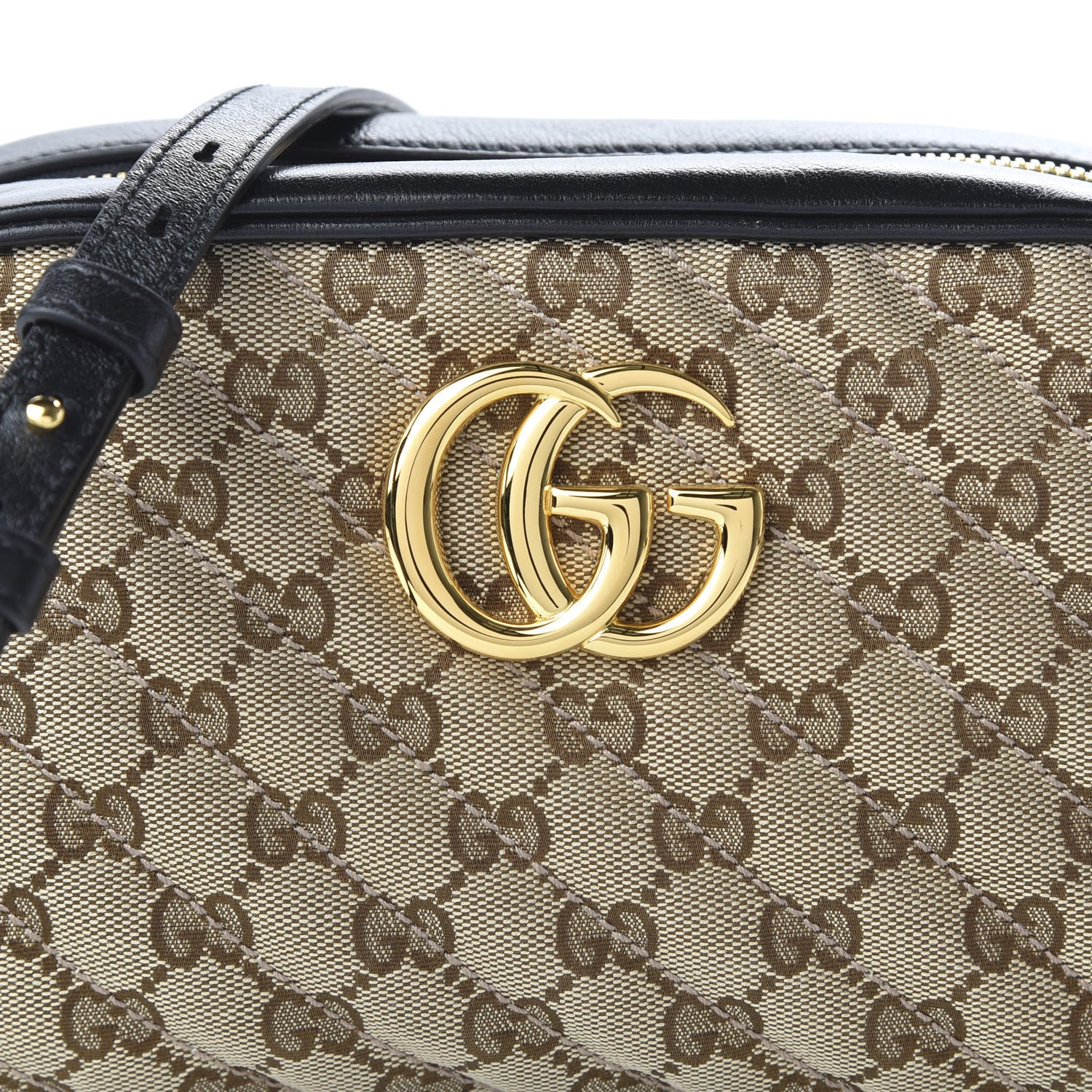 Gucci Monogram Matelasse Diagonal Small GG Marmont Chain Shoulder Bag Beige Black 10 of 10