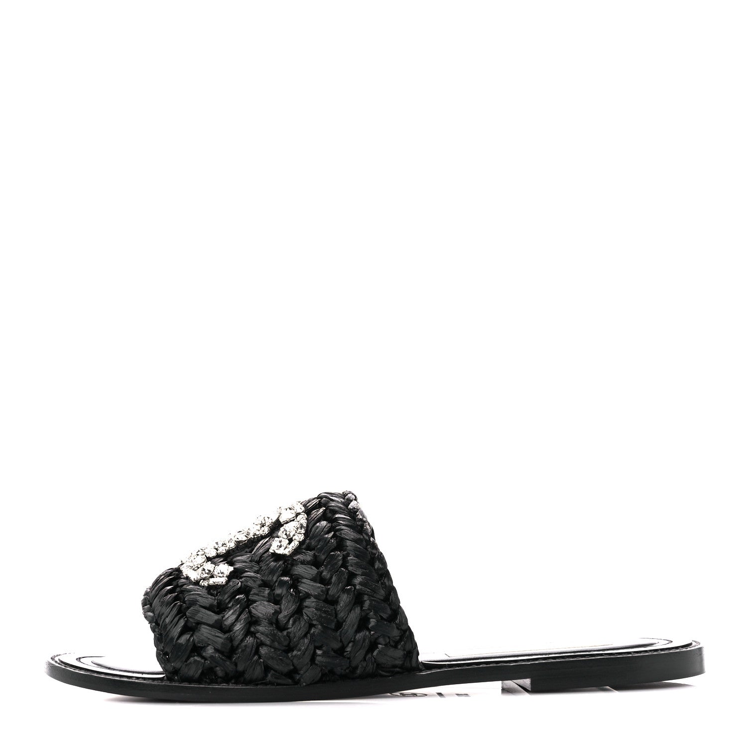 Chanel Raffia Crystal CC Mules Sandals 38.5 Black 1 of 9