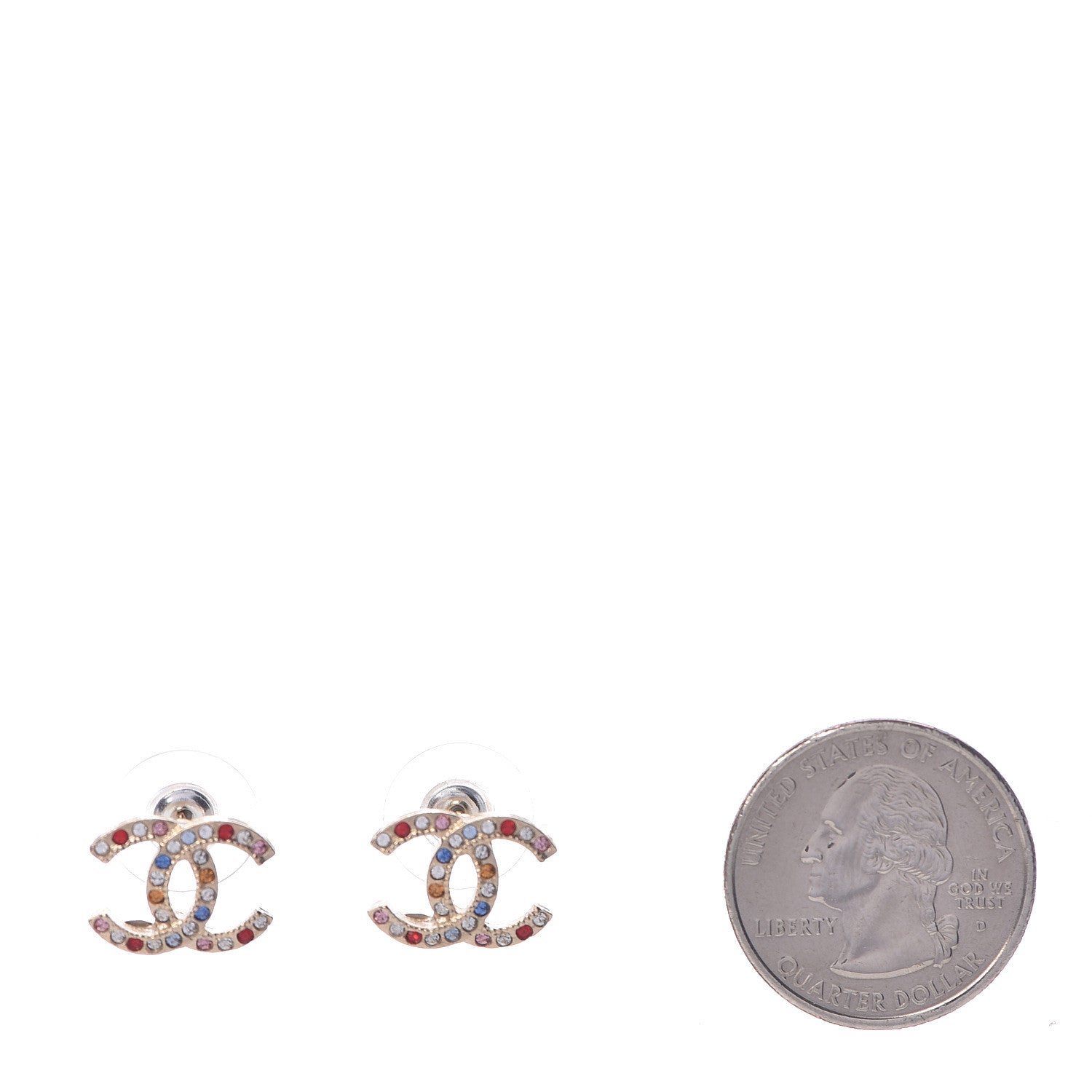 Chanel Crystal CC Earrings Gold Multicolor 2 of 5