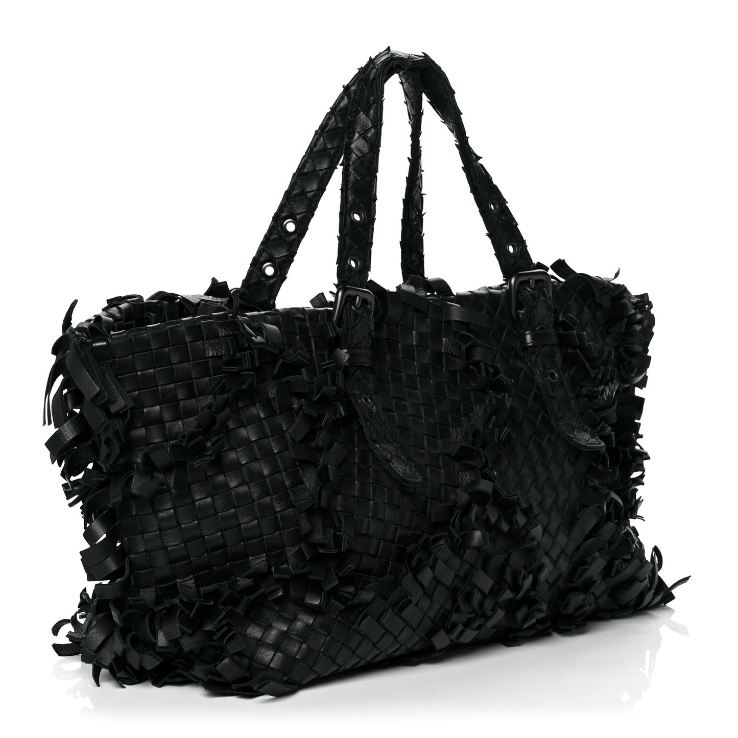Nappa Intrecciato Patchwork Frayed Tote Black