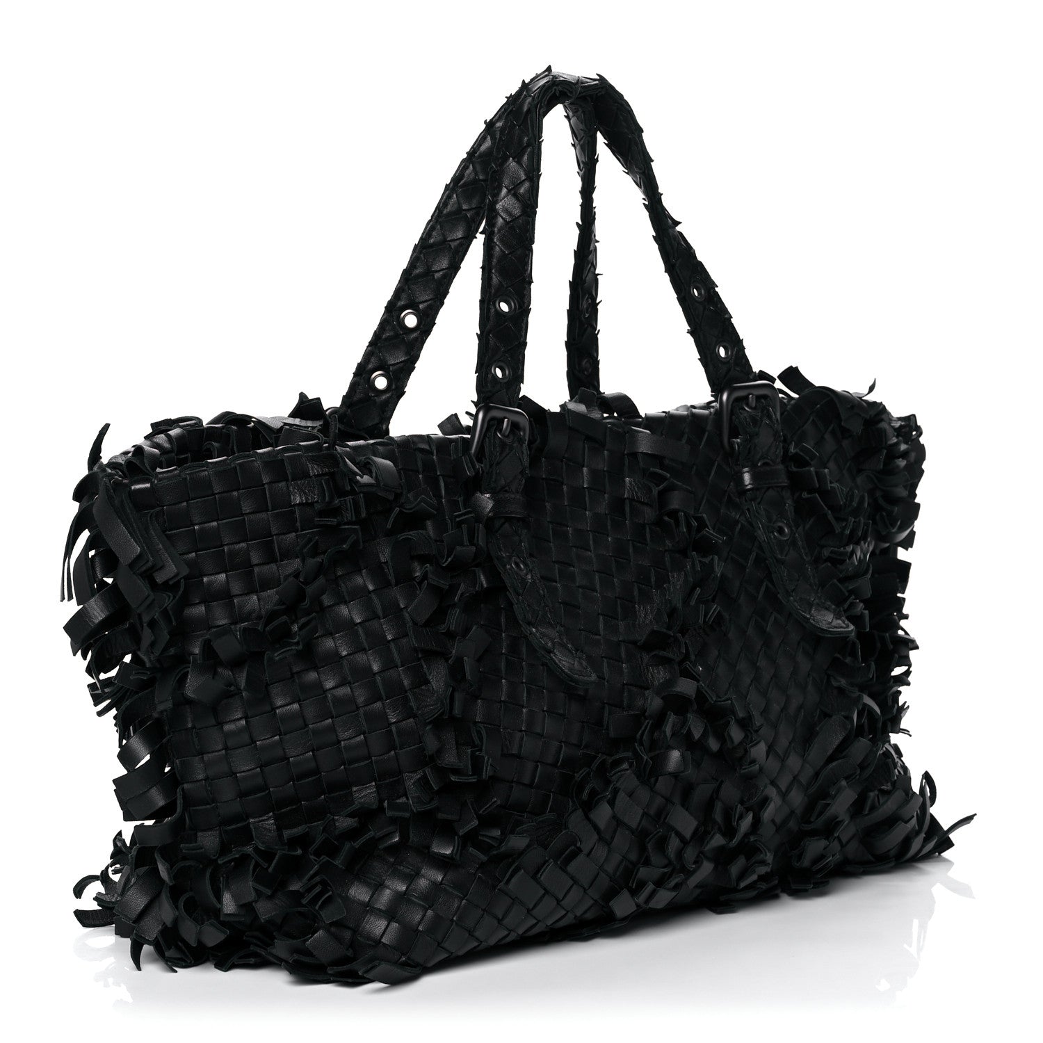 Bottega Veneta Nappa Intrecciato Patchwork Frayed Tote Black 3 of 9