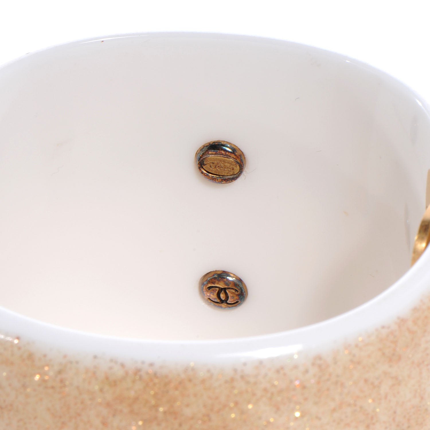 Chanel Resin Crystal CC Cuff Gold Glitter White 3 of 7