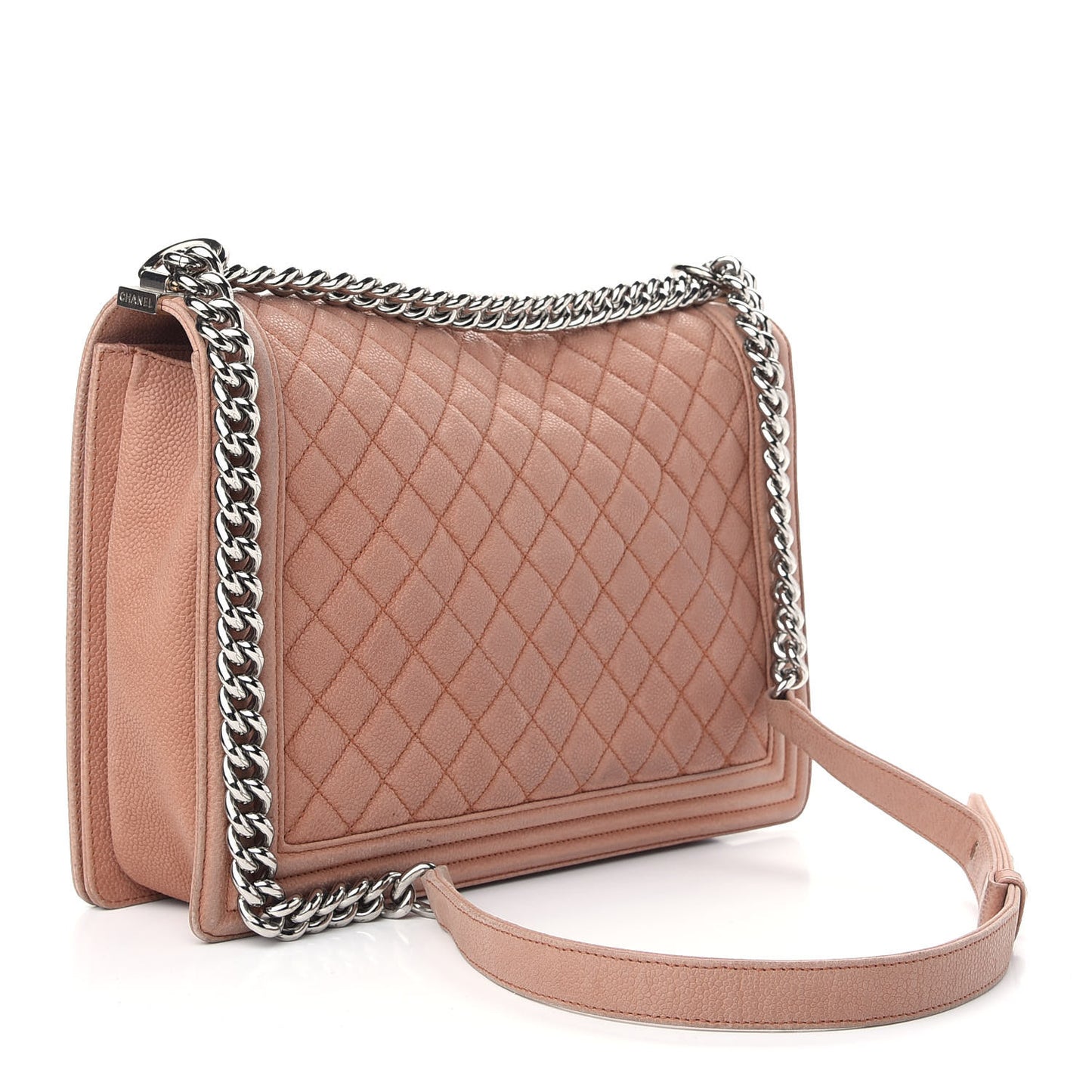 Iridescent Caviar Quilted Large Boy Flap Beige