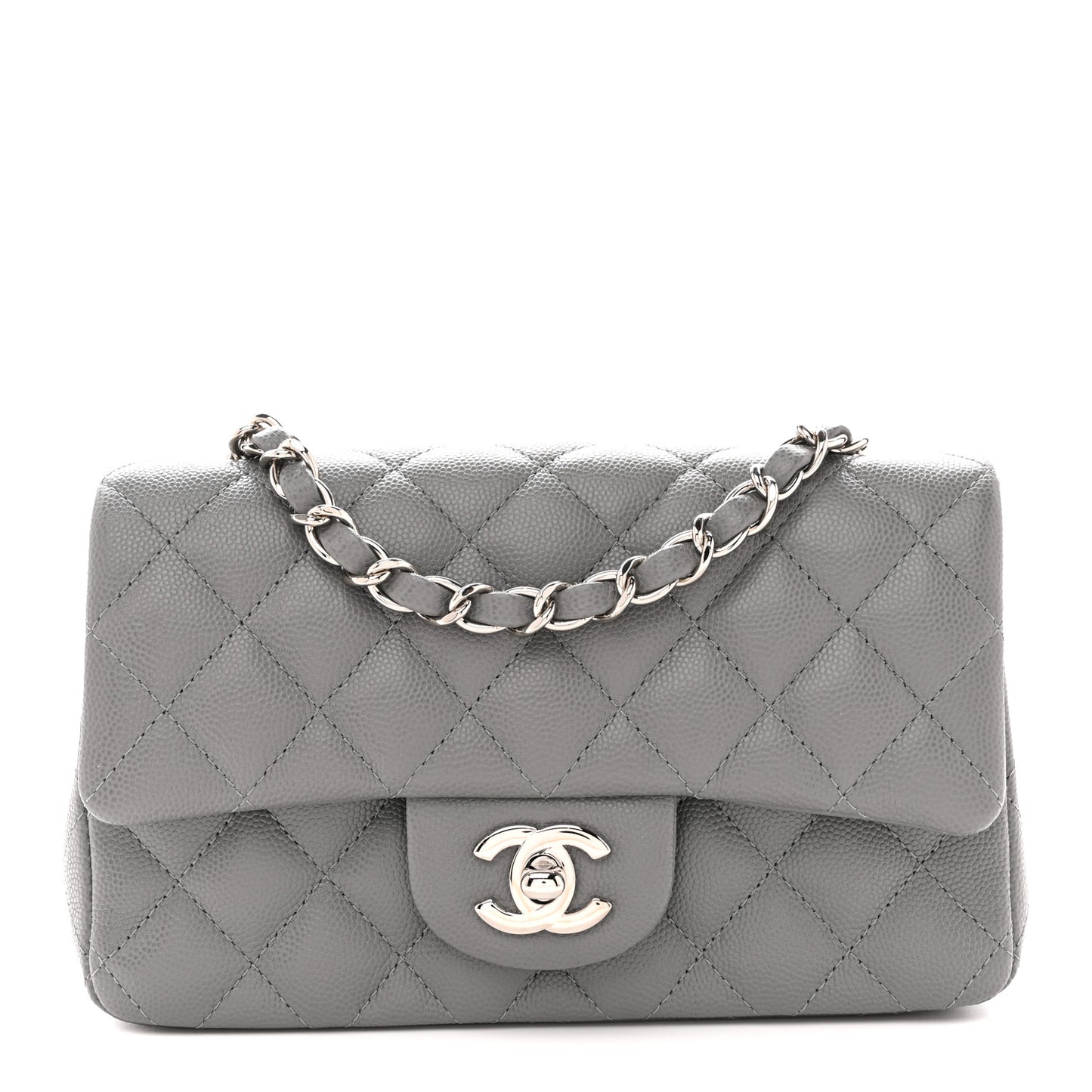 Caviar Quilted Mini Rectangular Flap Grey