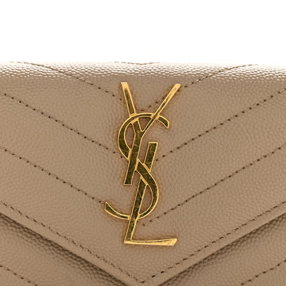 Saint Laurent Grain De Poudre Matelasse Chevron Small Monogram Envelope Wallet Dark Beige 9 of 9