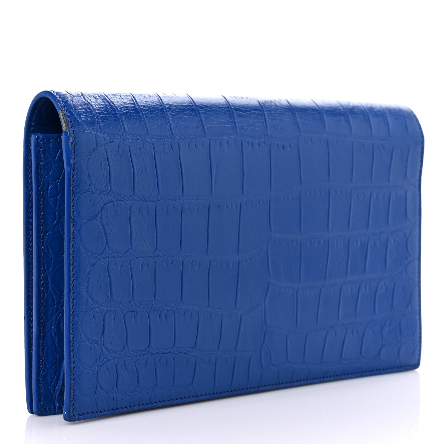 Saint Laurent Calfskin Crocodile Embossed Classic Kate Monogram Clutch Royal Blue 3 of 17