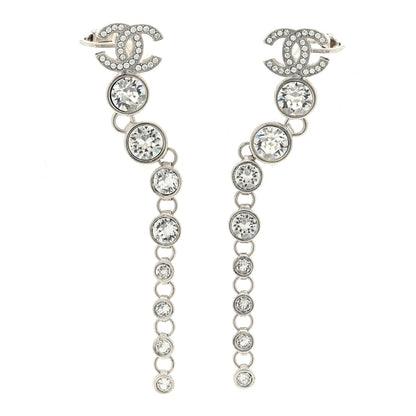 Chanel Crystal CC Long Drop Earrings Silver 1 of 4