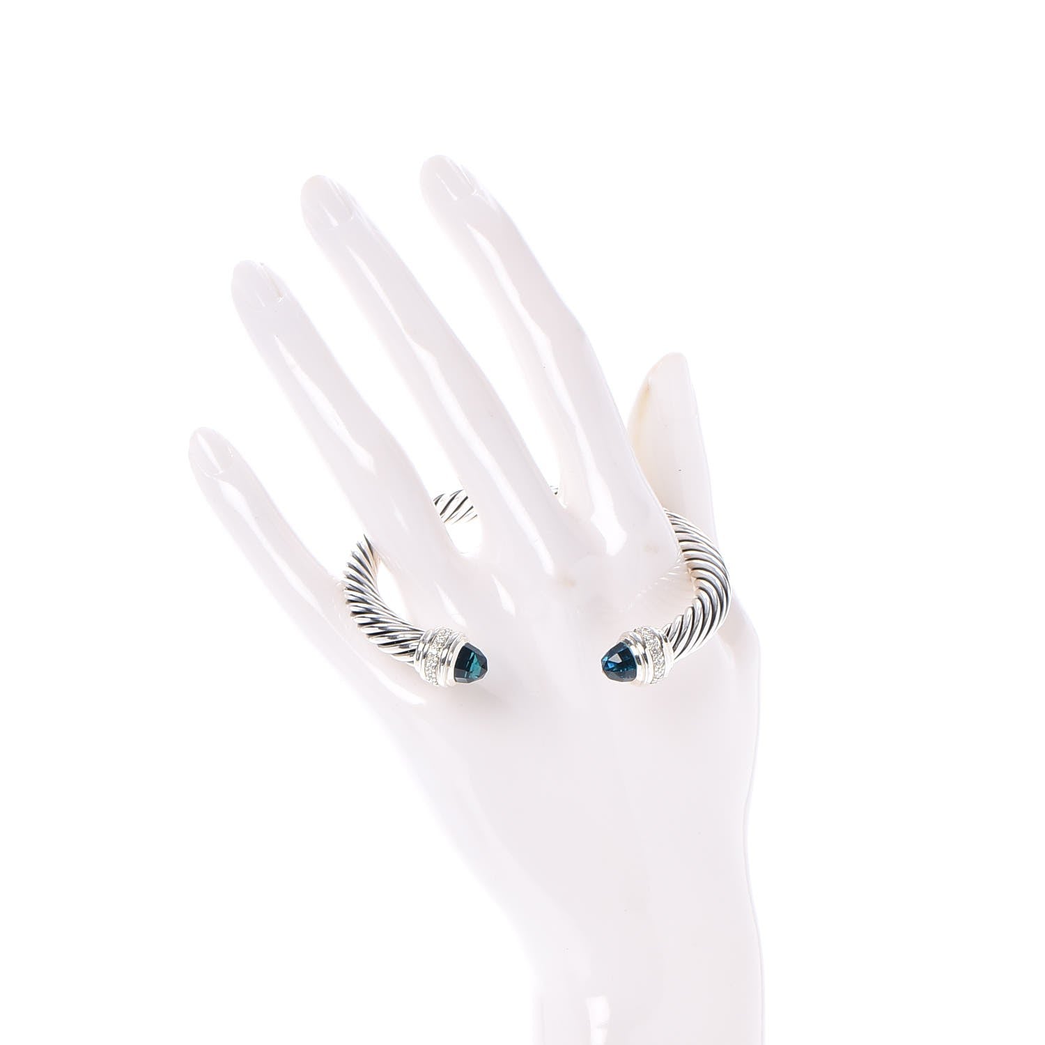 David Yurman Sterling Silver Diamond Hampton Blue Topaz 7mm Cable Classics Bracelet 2 of 4