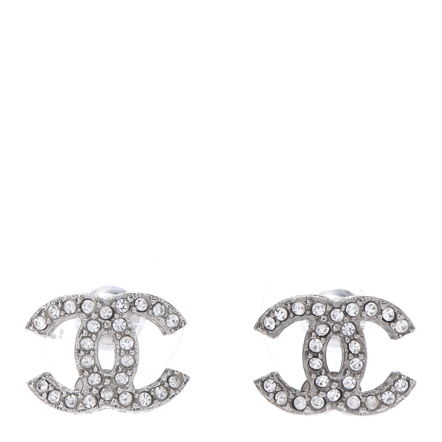 Chanel Crystal Mini Timeless CC Earrings Silver 2 of 10