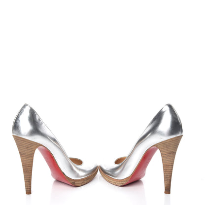 Christian Louboutin Metallic Calfskin Wood Bruges 120 Pumps 35.5 Silver 6 of 9
