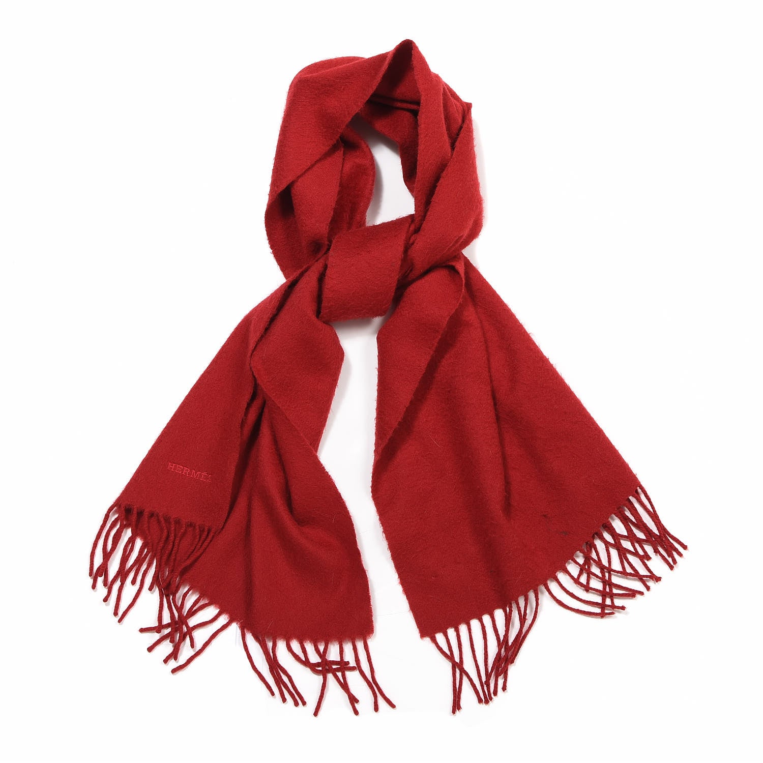 Hermes Cashmere Fringe Scarf Red 1 of 4